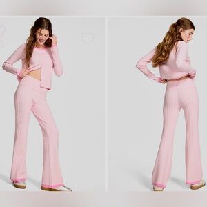 VS PINK X LoveShackFancy PINK Foldover Flare Sweater Knit Pant S NWT